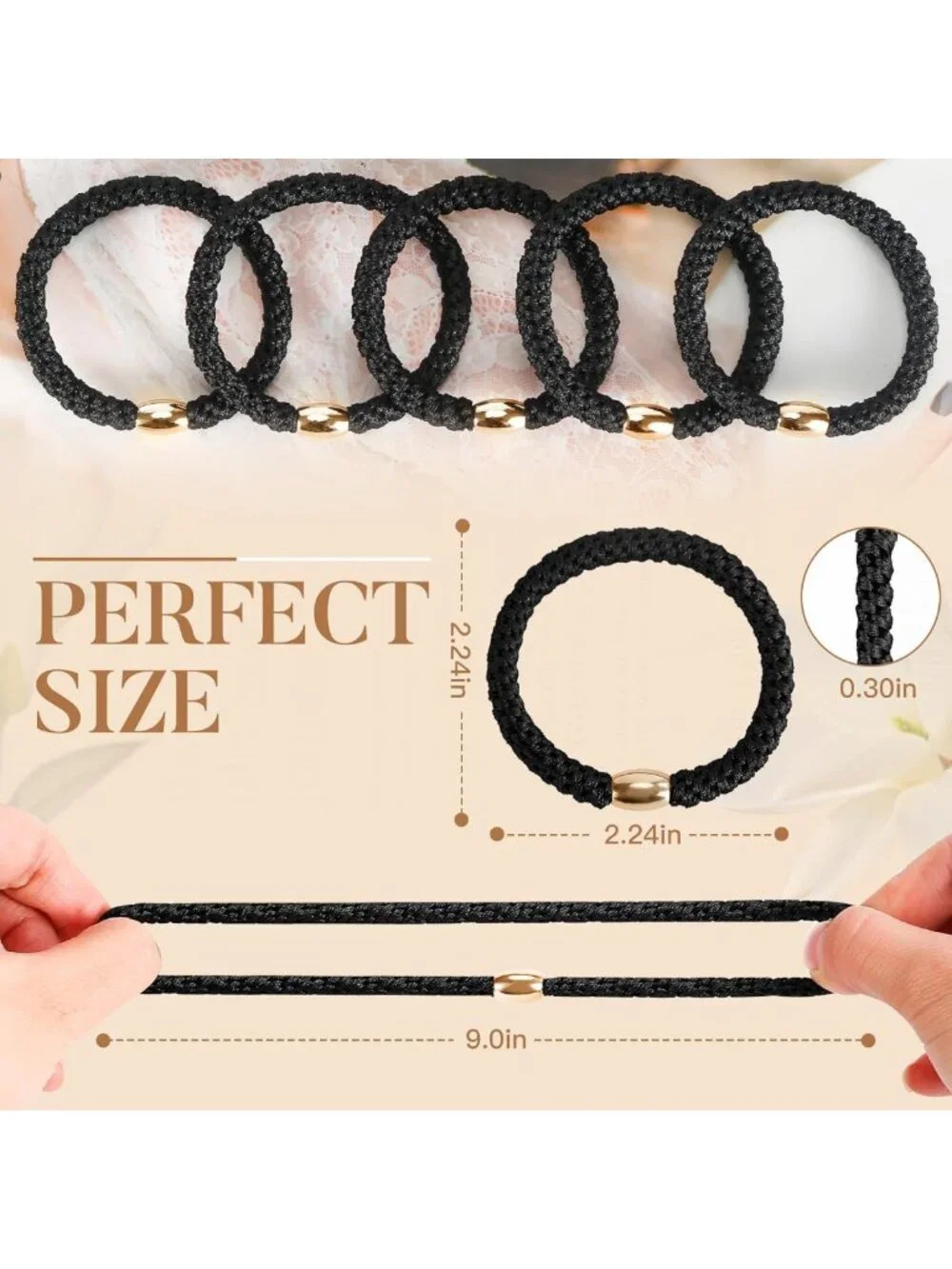10 Pcs Thick Hair Braided Ties - Durable, No-Slip, Stylish Black Hair